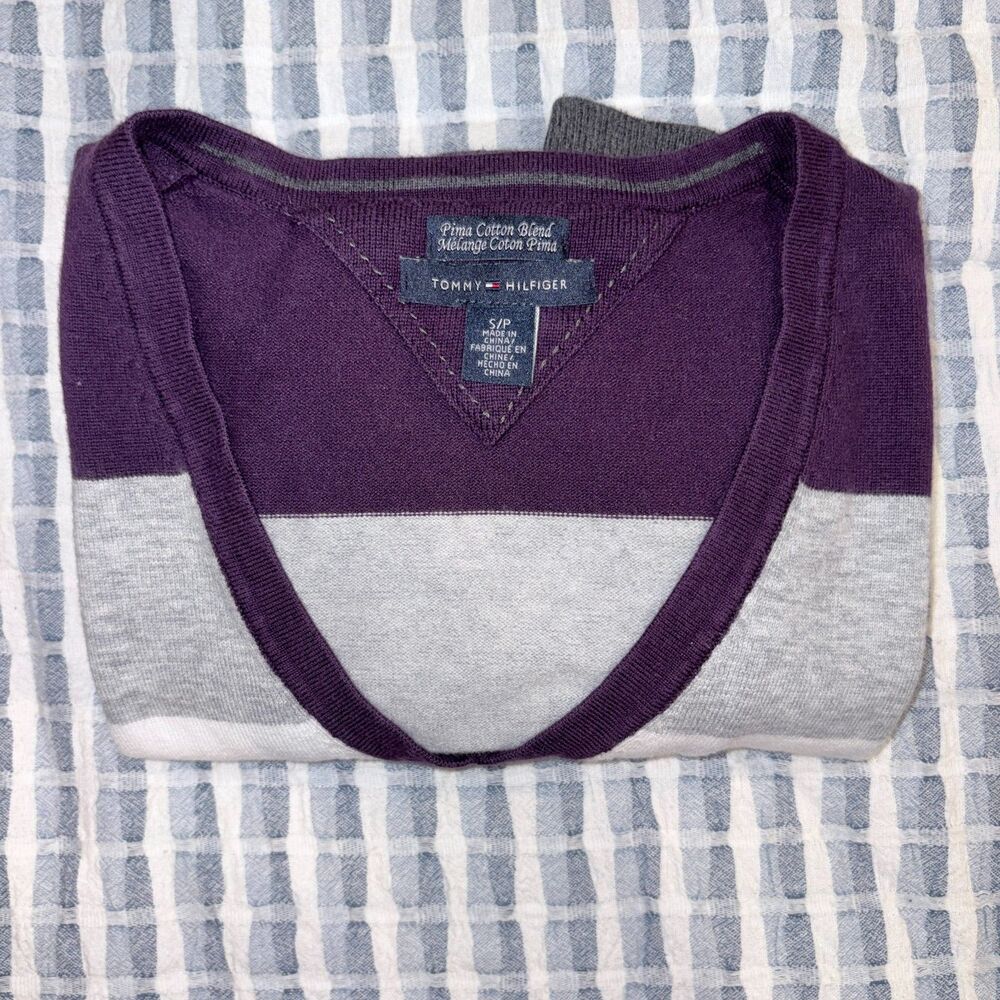 Tommy Hilfiger Women’s Colorblock Pima Cotton Blend V-Neck Sweater Small